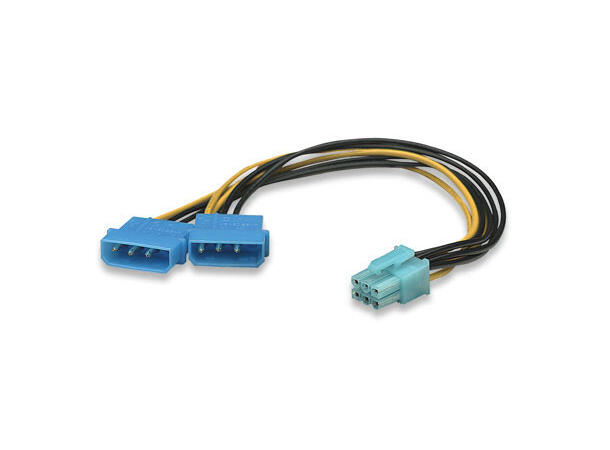 Strømadapter, 2x4 pin  han - PCI Express 2 x 4 pin Molex til 1 x 6 pin hun PCI-E